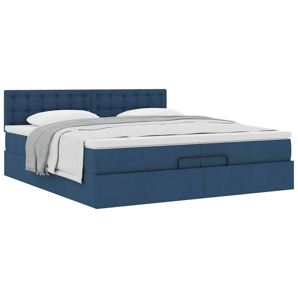 vidaXL Ottoman-Bett mit Matratze Blau 200x200 cm Stoff