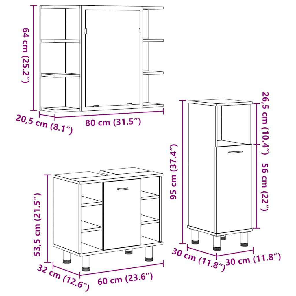 vidaXL 3-tlg. Badmöbel-Set Artisan-Eiche Holzwerkstoff