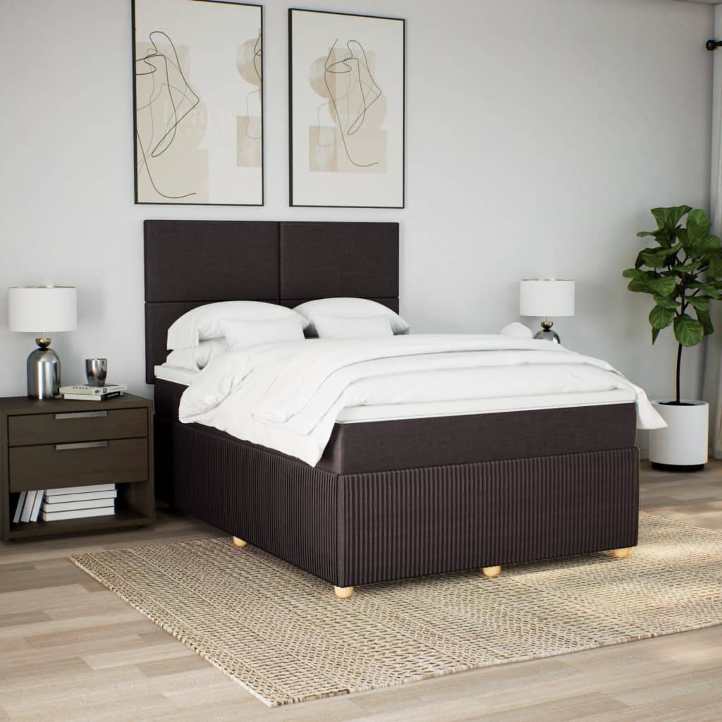 vidaXL Boxspringbett mit Matratze Dunkelbraun 160x200 cm Stoff