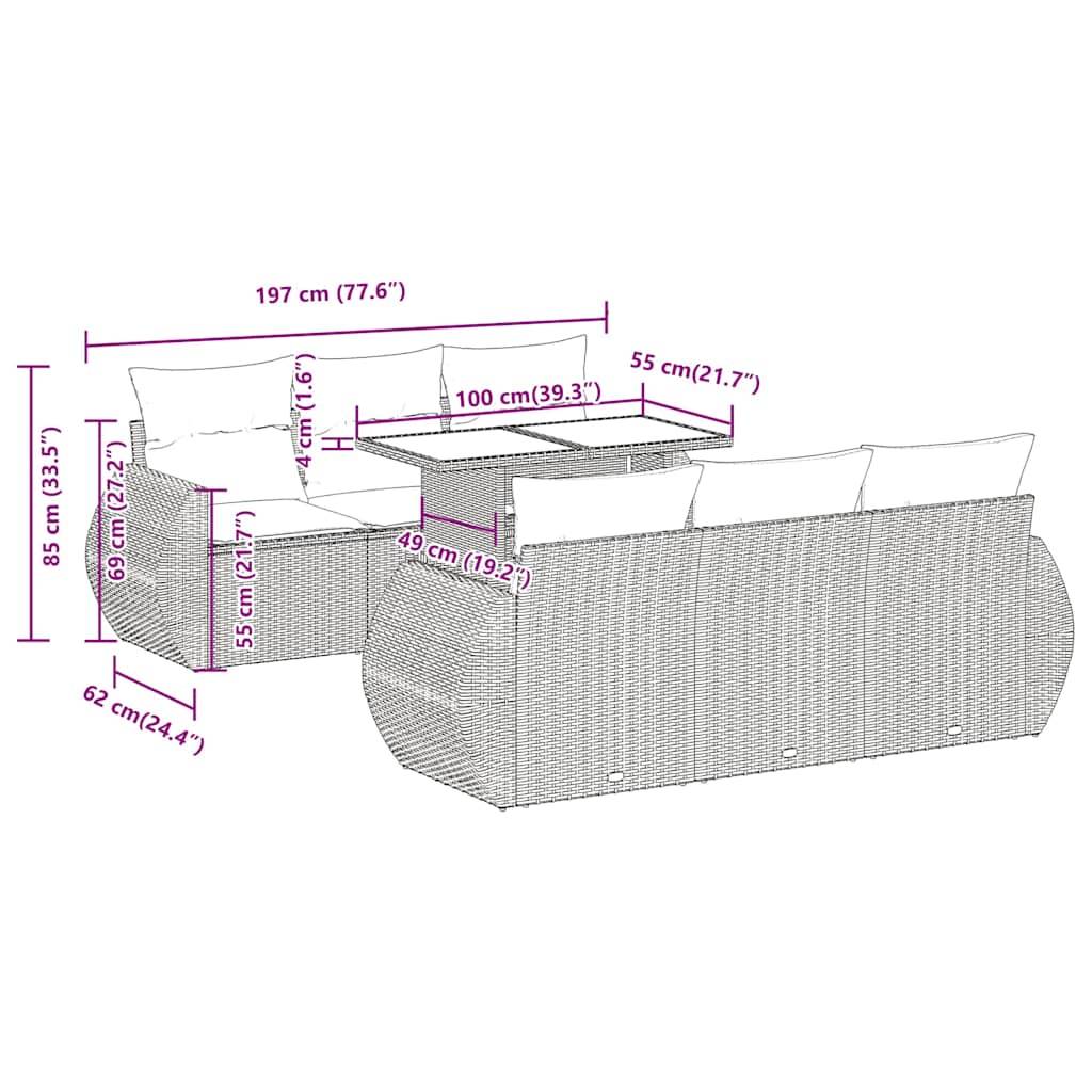 vidaXL 7-tlg. Garten-Sofagarnitur mit Kissen Braun Poly Rattan