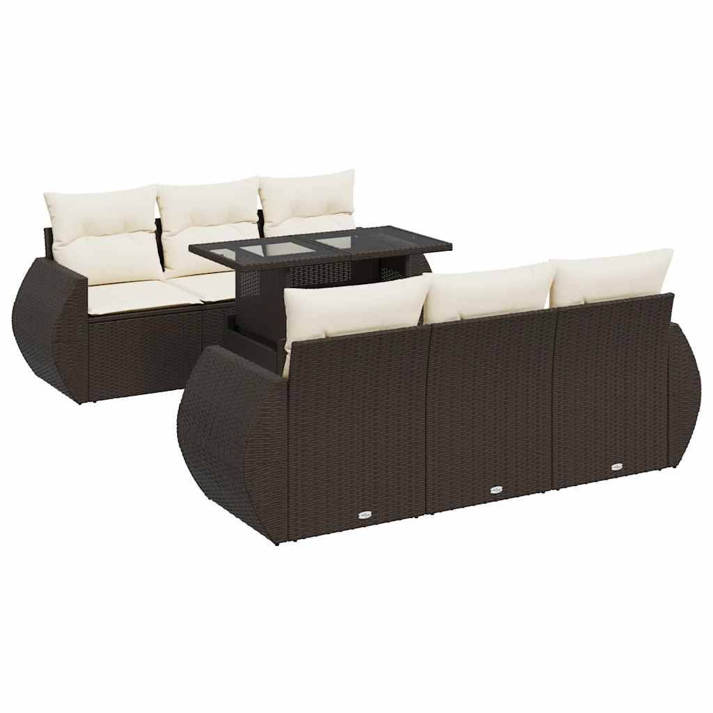 vidaXL 7-tlg. Garten-Sofagarnitur mit Kissen Braun Poly Rattan