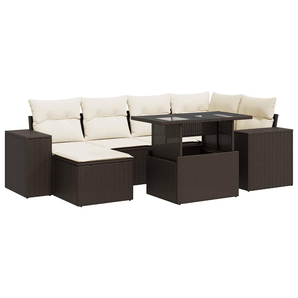 vidaXL 7-tlg. Garten-Sofagarnitur mit Kissen Braun Poly Rattan