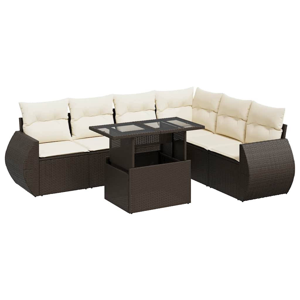vidaXL 7-tlg. Garten-Sofagarnitur mit Kissen Braun Poly Rattan