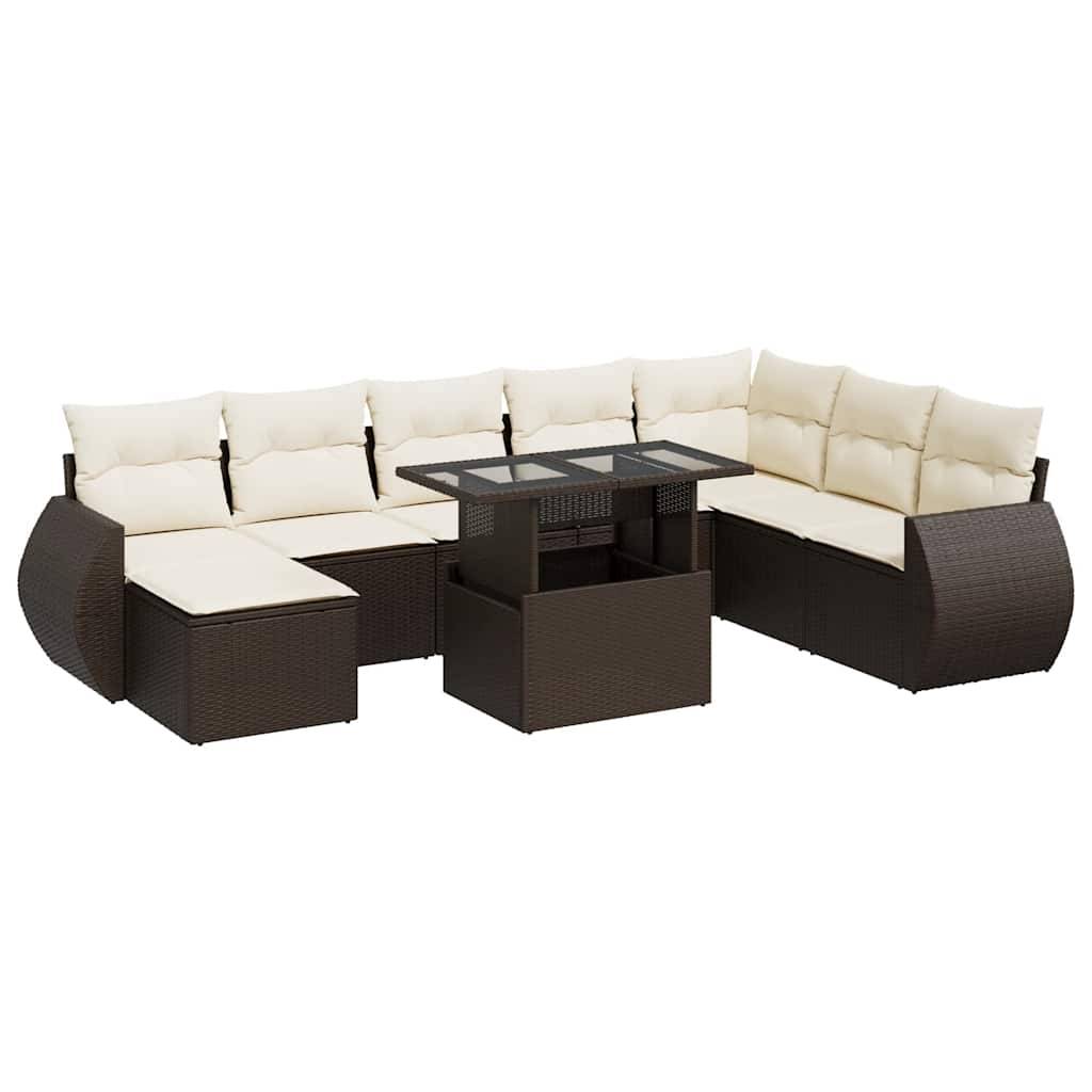 vidaXL 9-tlg. Garten-Sofagarnitur mit Kissen Braun Poly Rattan