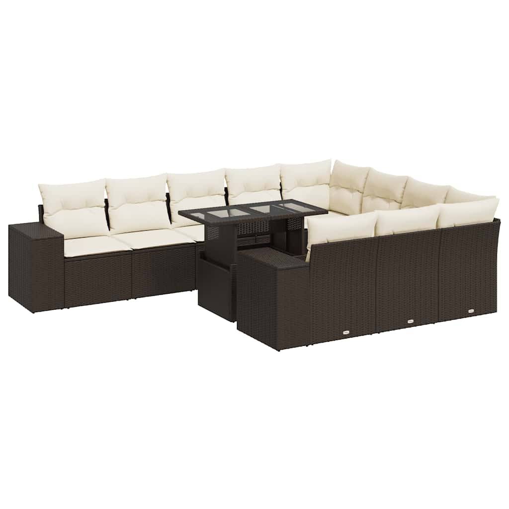 vidaXL 11-tlg. Garten-Sofagarnitur mit Kissen Braun Poly Rattan