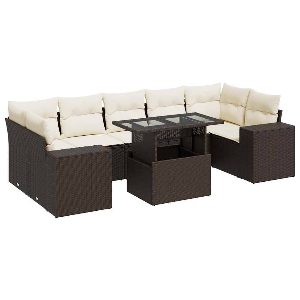 vidaXL 8-tlg. Garten-Sofagarnitur mit Kissen Braun Poly Rattan
