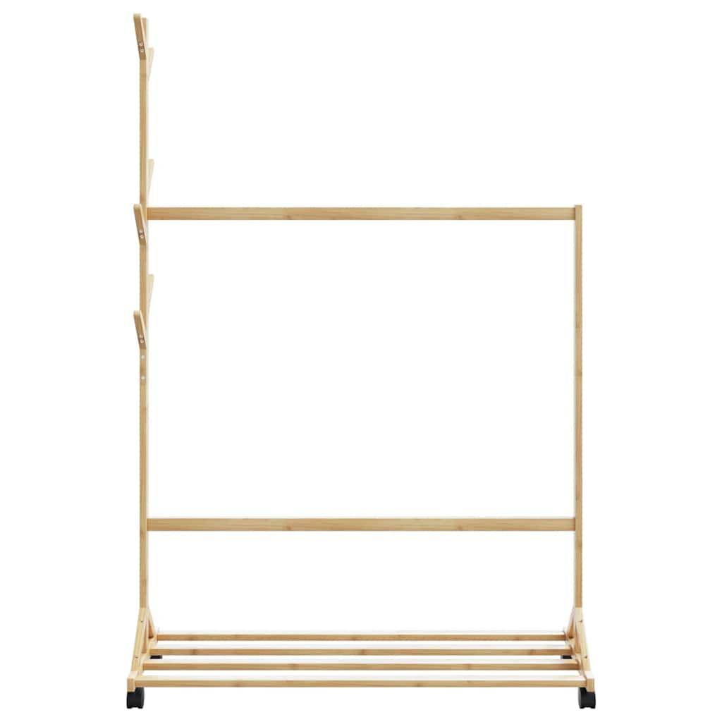vidaXL Kleiderständer mit Haken und Rollen 100x35x157 cm Bambus