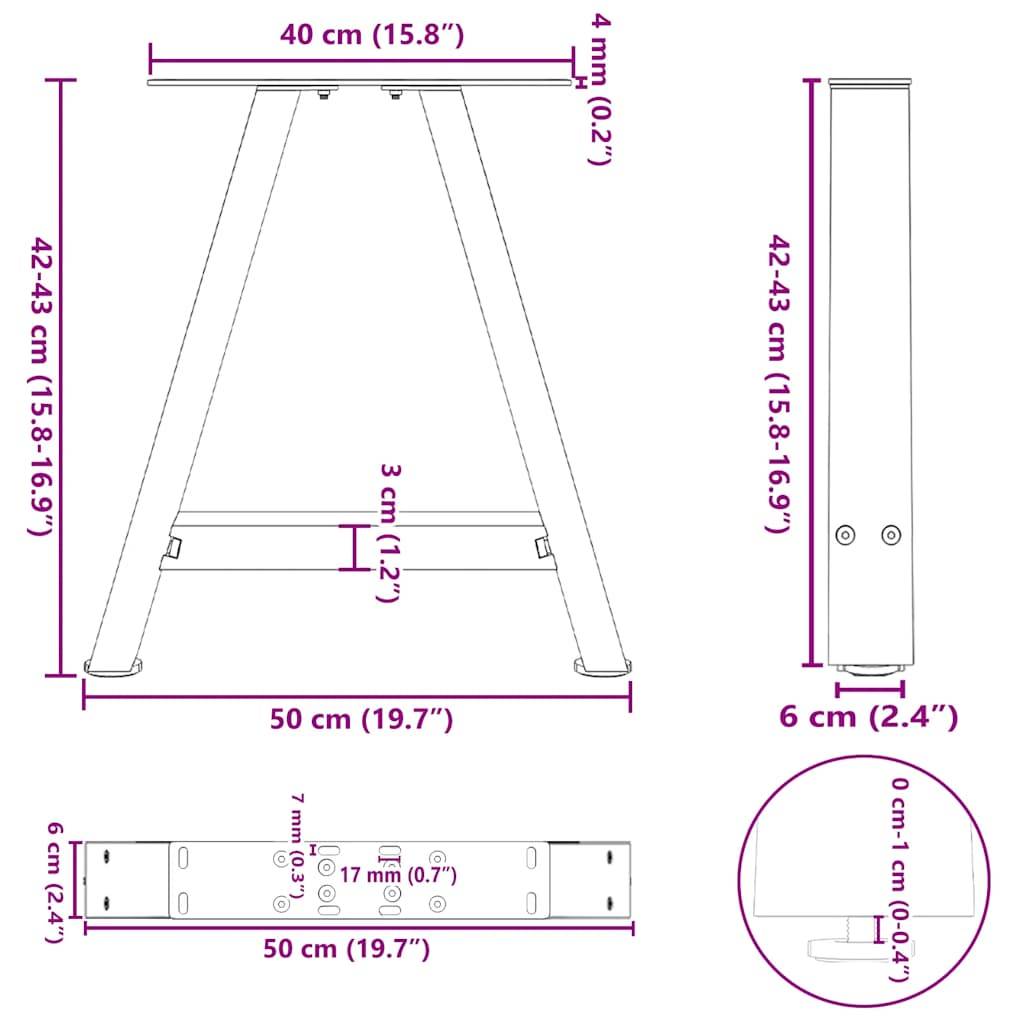vidaXL Couchtischbeine A-Form 2 Stk. 50x(42-43) cm Stahl