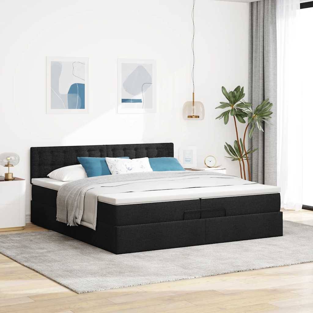 vidaXL Ottoman-Bett mit Matratzen & LEDs Schwarz 200x200 cm Stoff