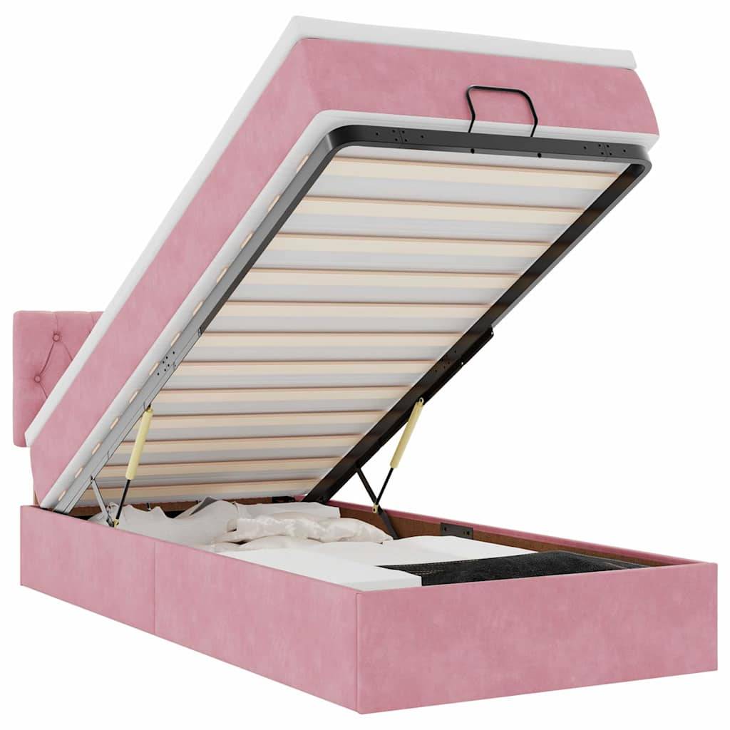 vidaXL Ottoman-Bett mit Matratze & LEDs Rosa 100x200 cm Samt