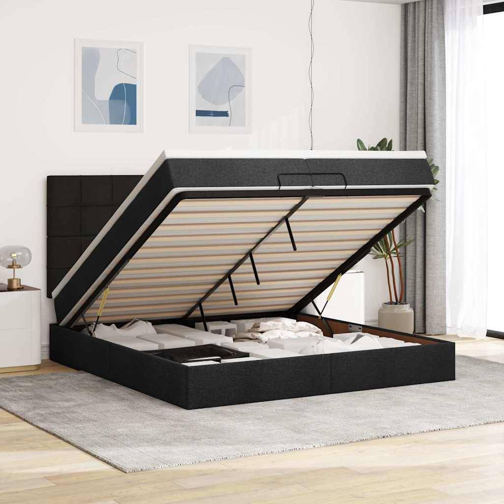 vidaXL Ottoman-Bett mit Matratzen Schwarz 200x200 cm Stoff