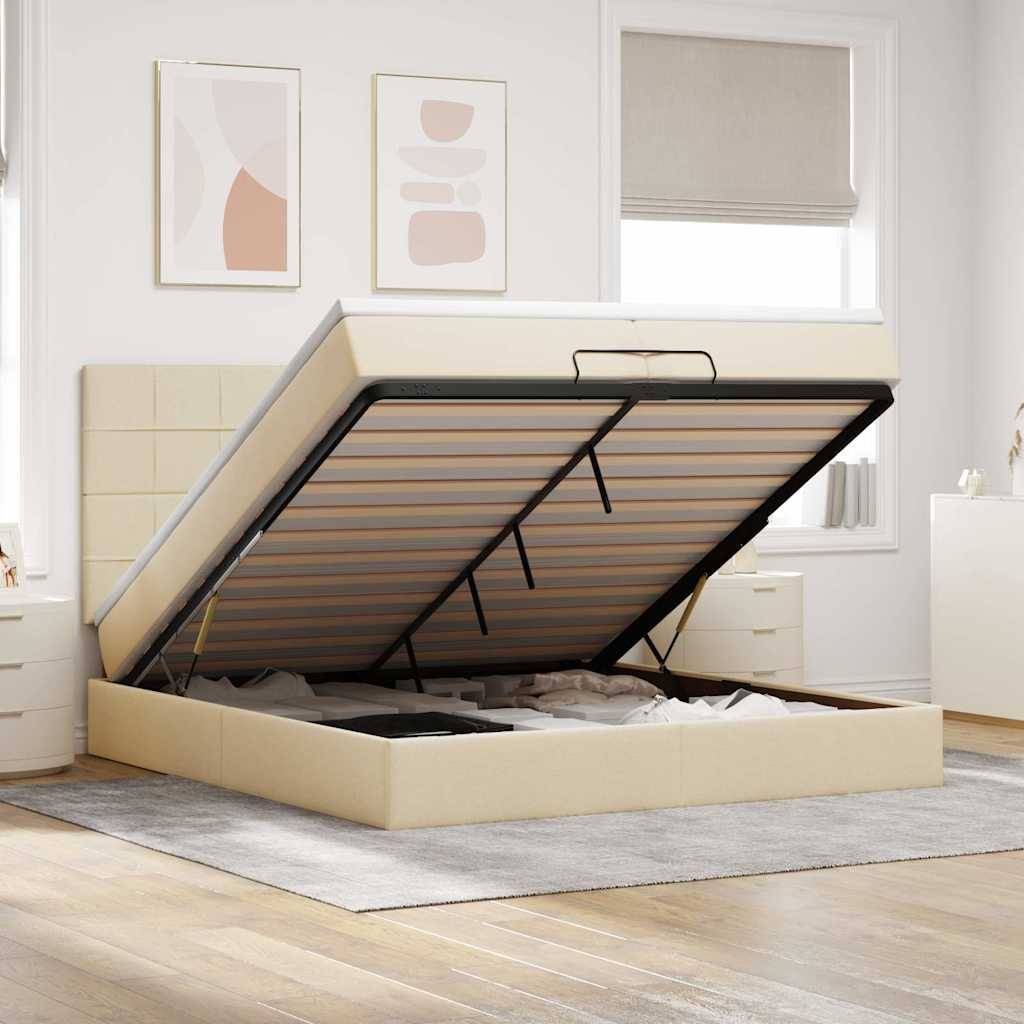 vidaXL Ottoman-Bett mit Matratzen Creme 200x200 cm Stoff