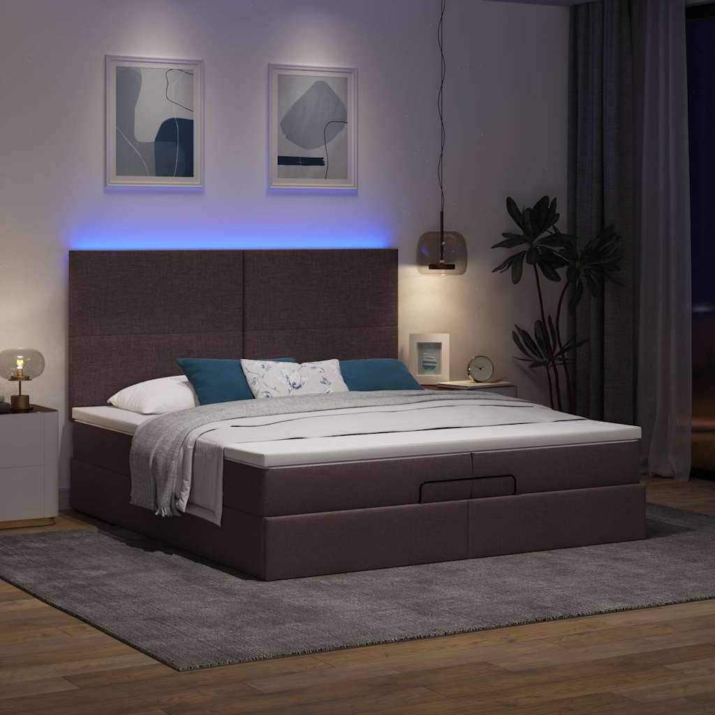vidaXL Ottoman-Bett mit Matratzen & LEDs Dunkelbraun 200x200 cm Stoff