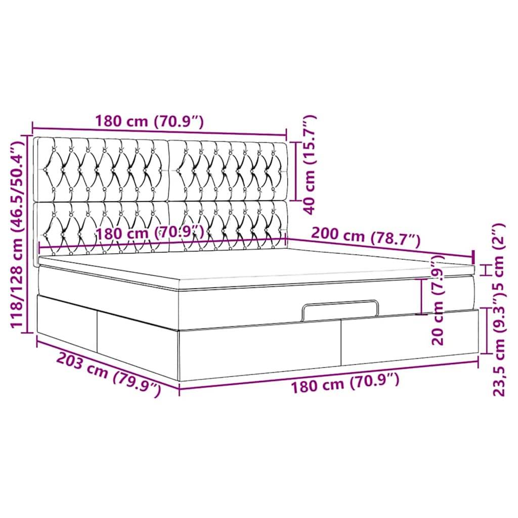 vidaXL Ottoman-Bett mit Matratzen & LEDs Dunkelblau 180x200 cm Samt