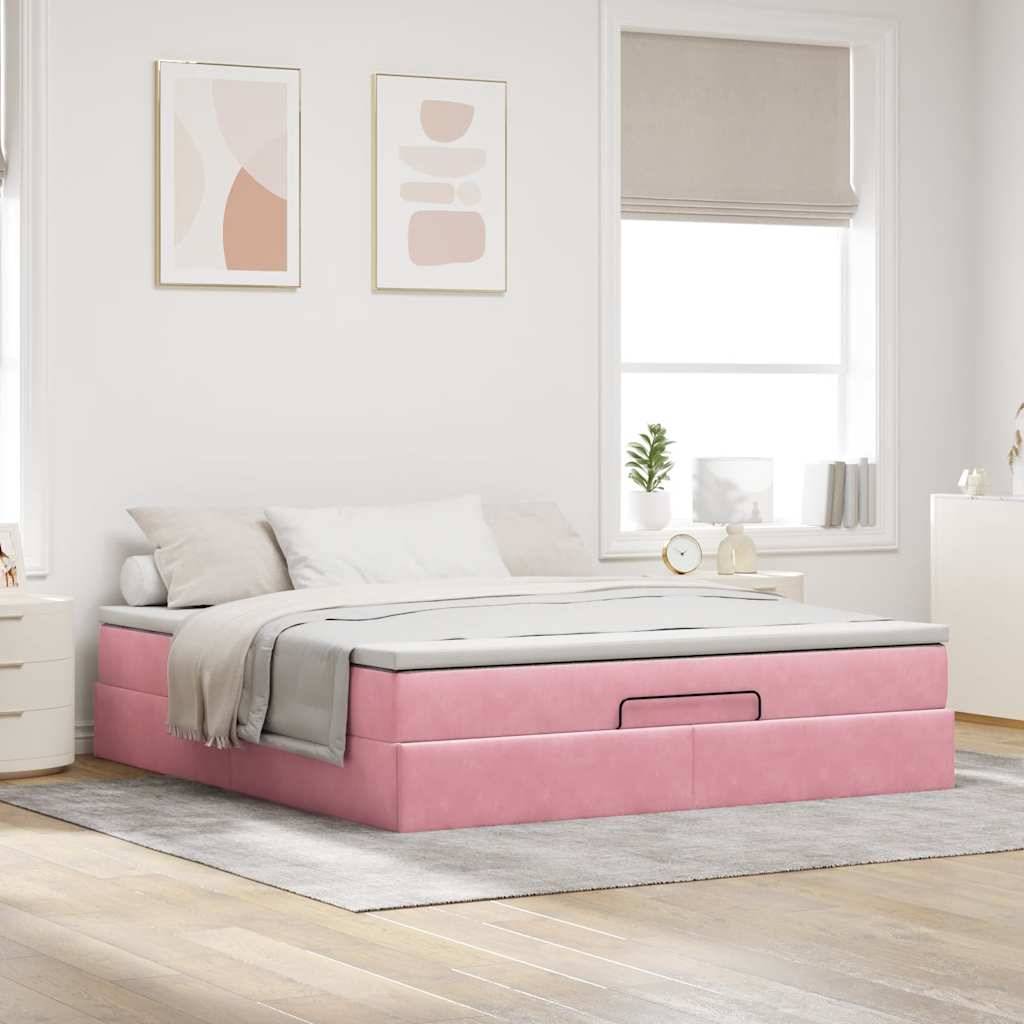 vidaXL Ottoman-Bett mit Matratze Rosa 180x200 cm Samt