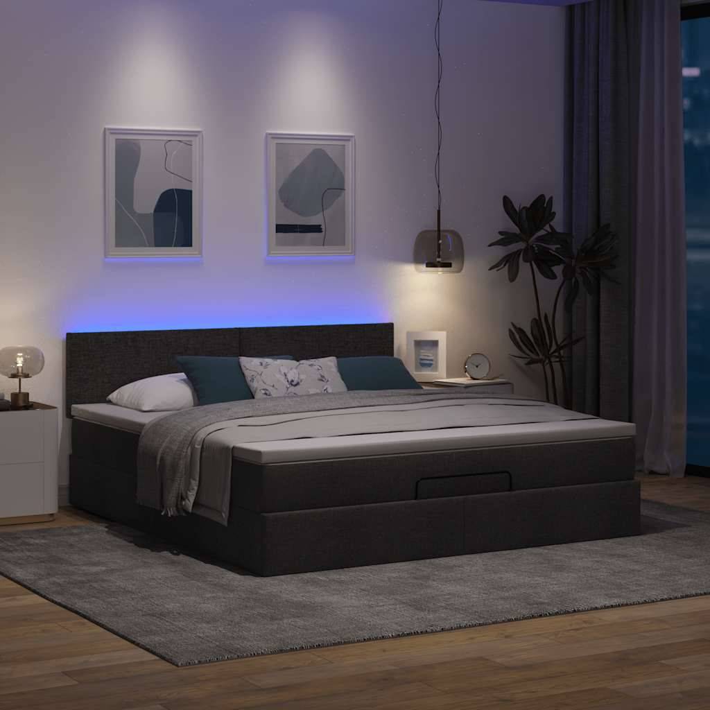 vidaXL Ottomane Bett mit Matratze & LEDs Schwarz 180x200 cm Stoff