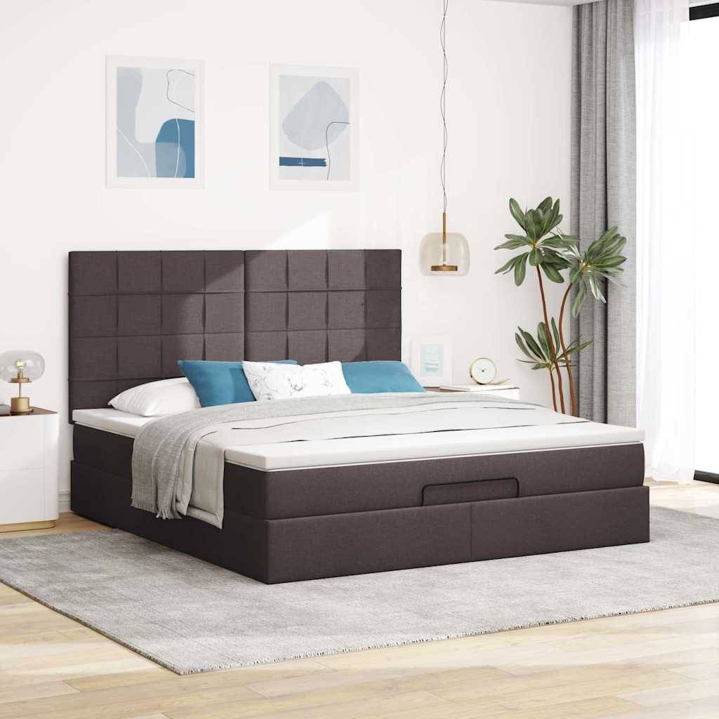 vidaXL Ottoman-Bett mit Matratze & LEDs Dunkelbraun 180x200 cm Stoff