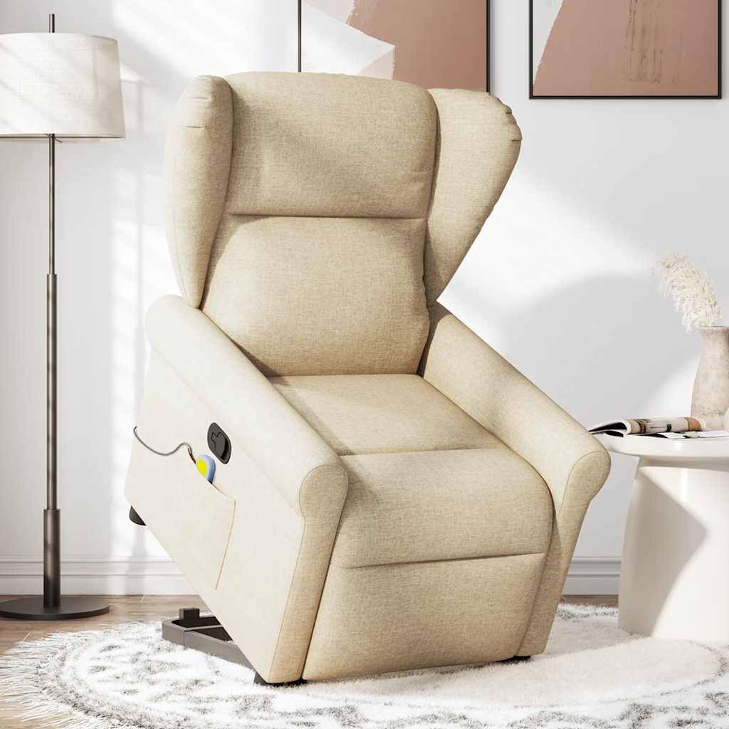 vidaXL Massagesessel mit Aufstehhilfe Creme Stoff