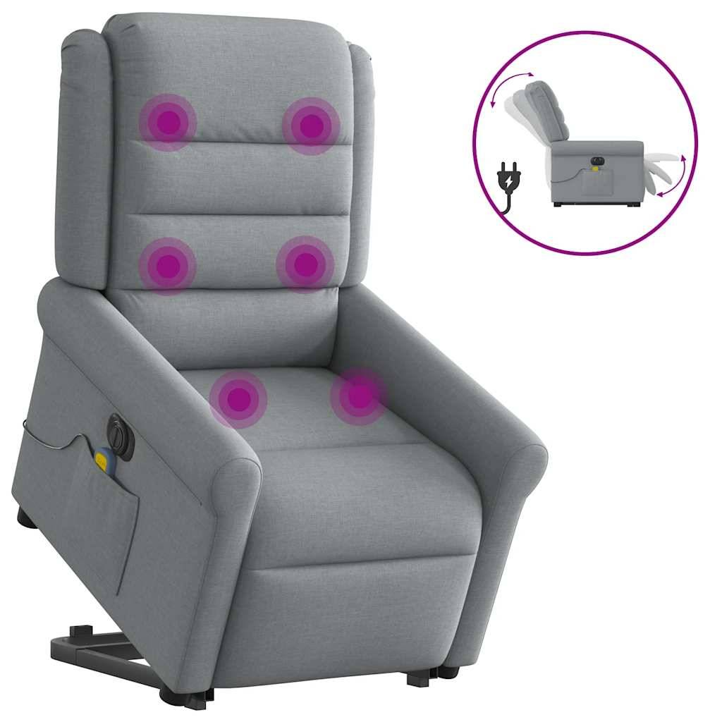 vidaXL Elektrischer Massagesessel mit Aufstehhilfe Hellgrau Stoff