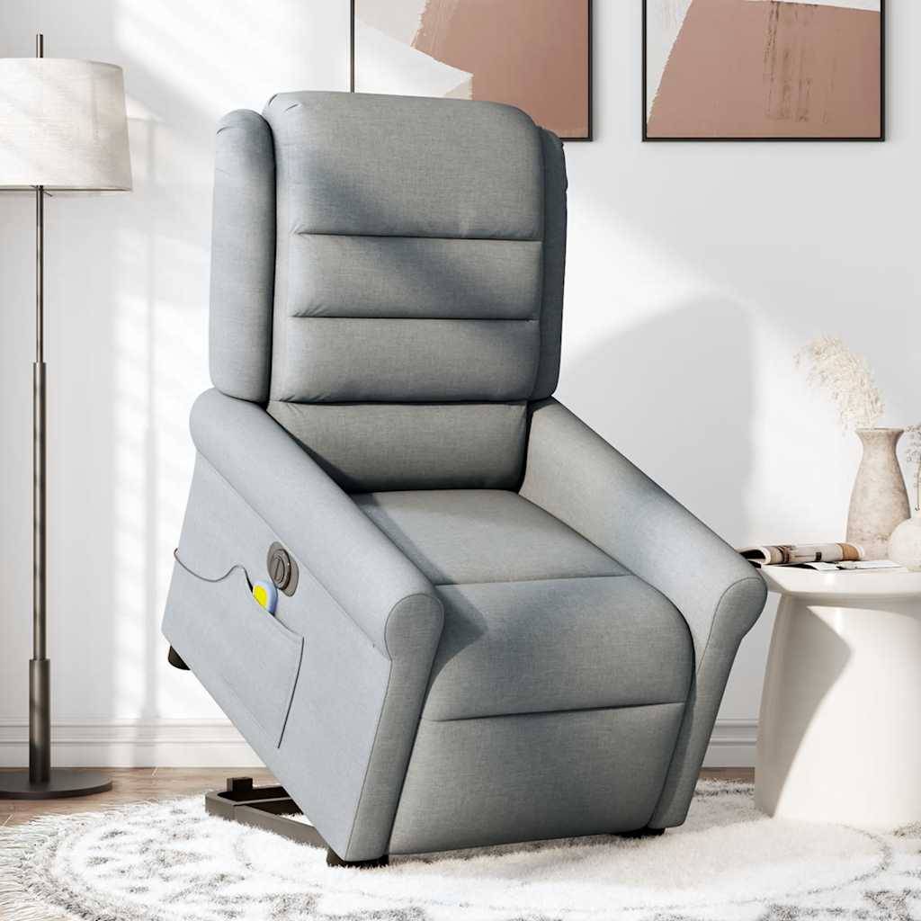 vidaXL Elektrischer Massagesessel mit Aufstehhilfe Hellgrau Stoff