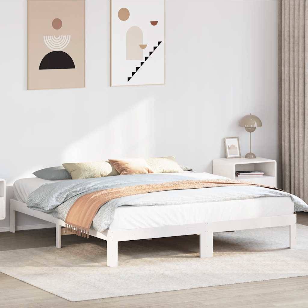 vidaXL Massivholzbett ohne Matratze Weiß 180x200 cm Kiefernholz