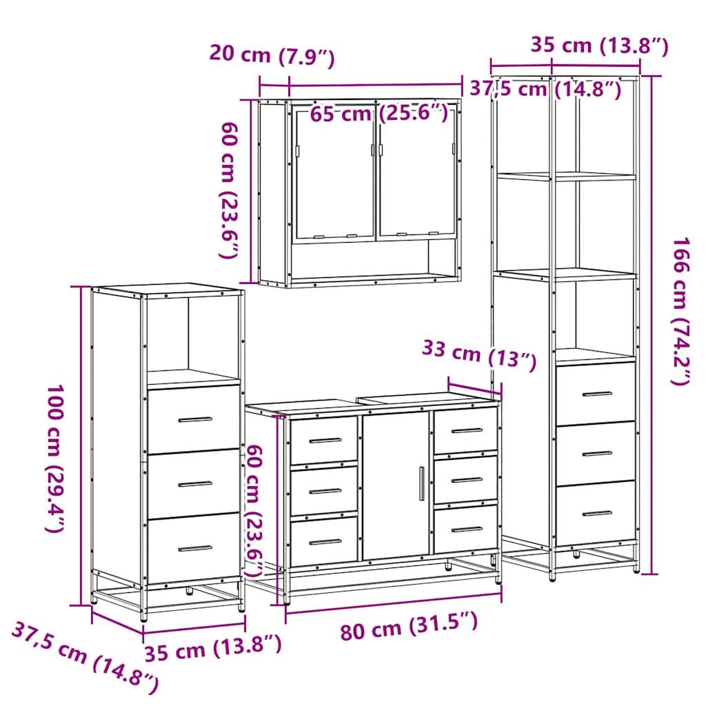 vidaXL 4-tlg. Badmöbel-Set Räuchereiche Holzwerkstoff