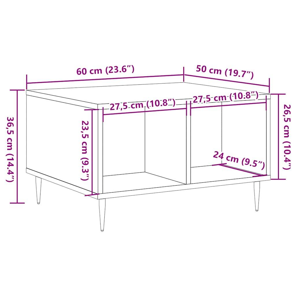 vidaXL Couchtisch Artisan-Eiche 60x50x36,5 cm Holzwerkstoff