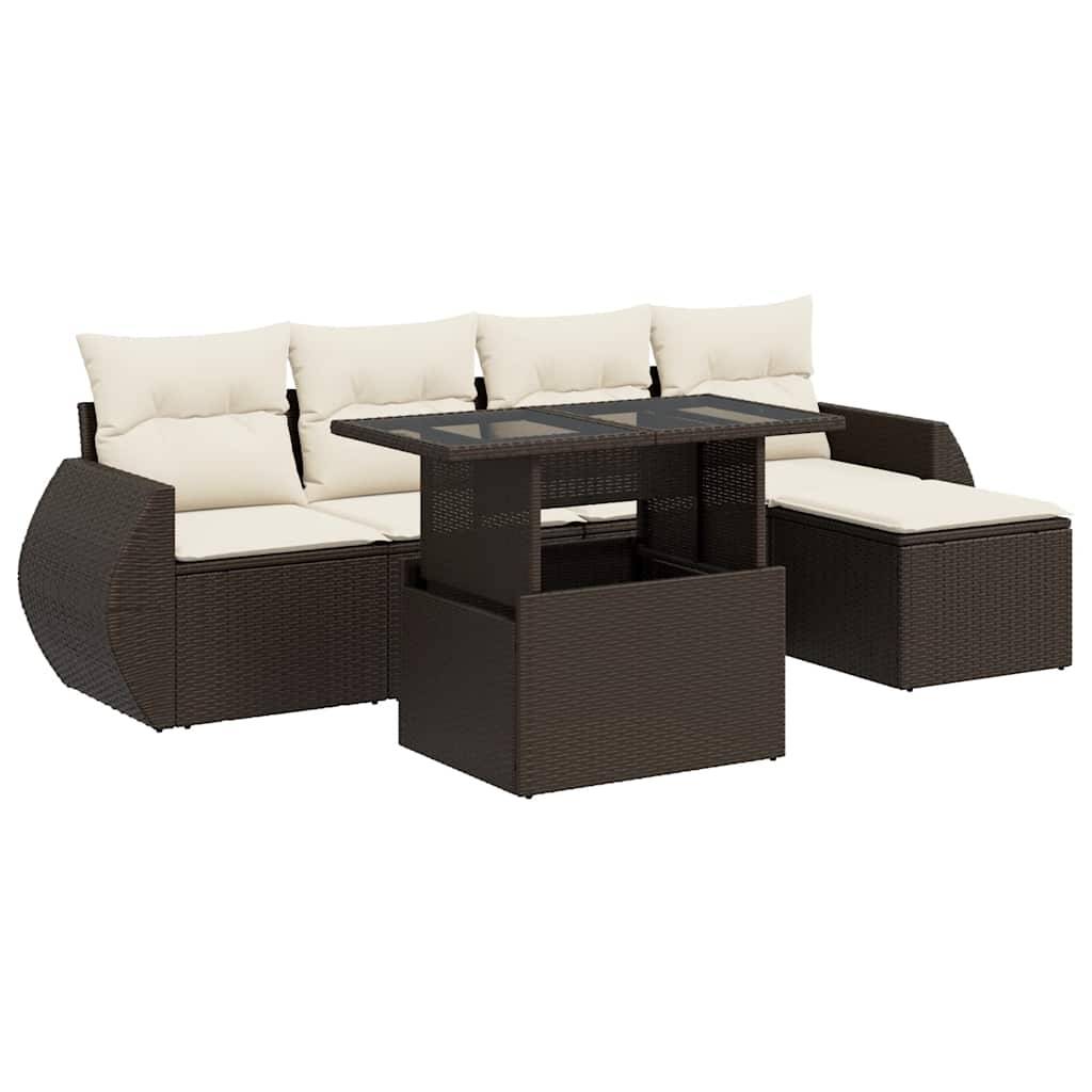 vidaXL 6-tlg. Garten-Sofagarnitur mit Kissen Braun Poly Rattan