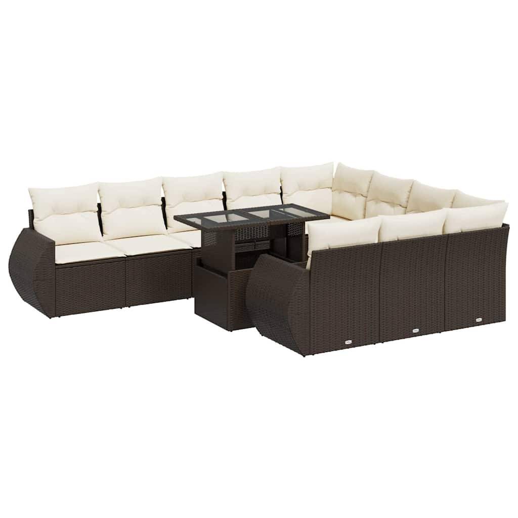 vidaXL 11-tlg. Garten-Sofagarnitur mit Kissen Braun Poly Rattan