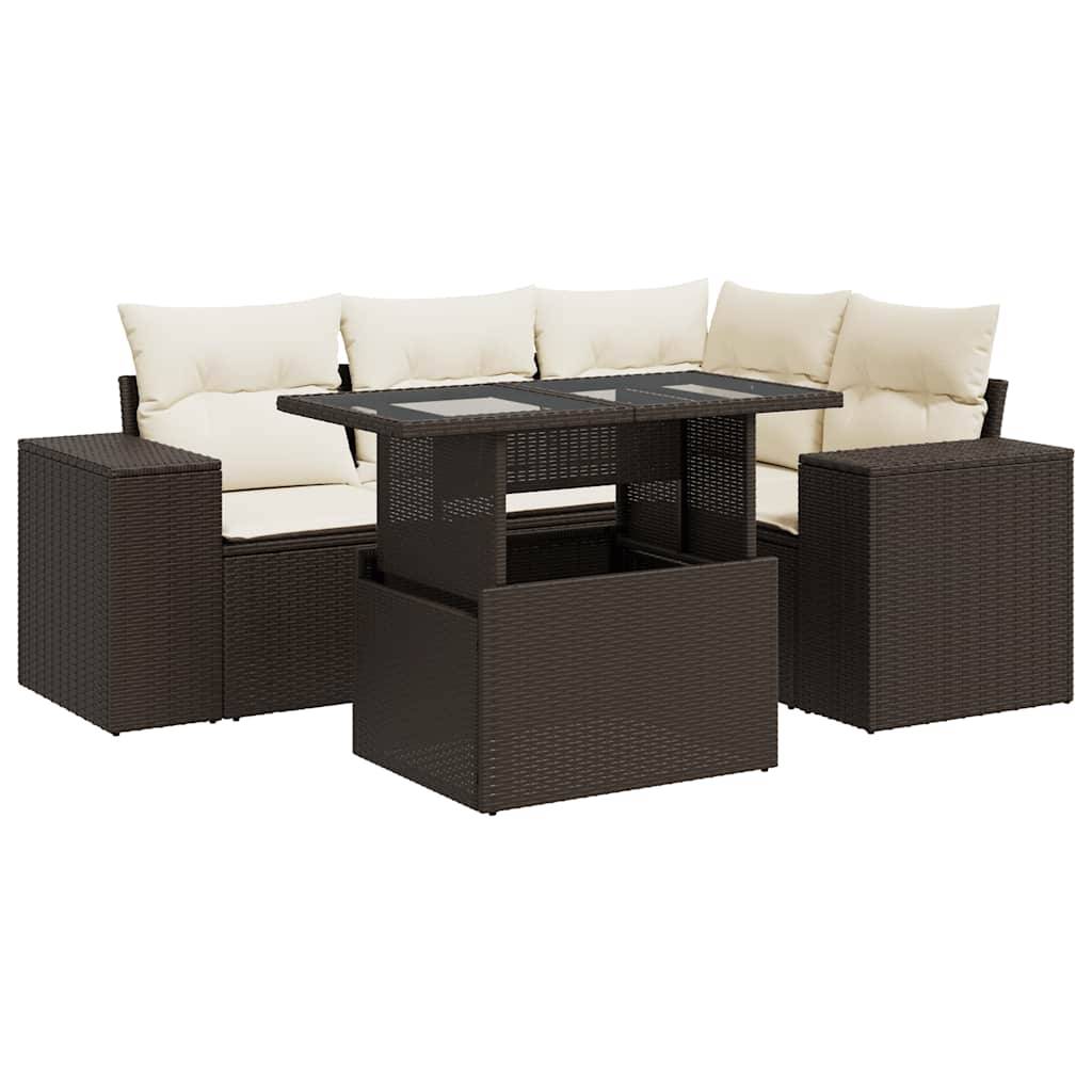 vidaXL 5-tlg. Garten-Sofagarnitur mit Kissen Braun Poly Rattan