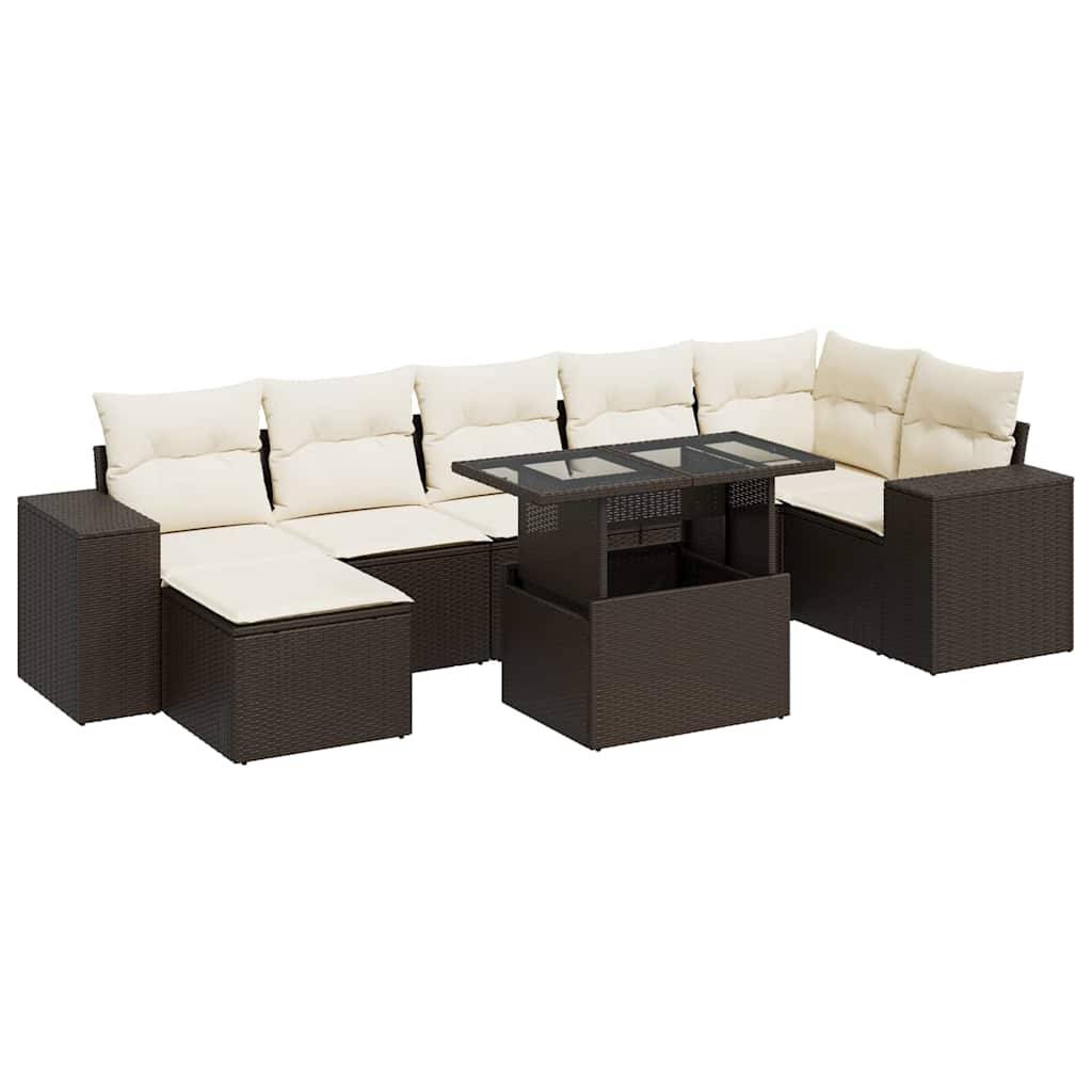 vidaXL 8-tlg. Garten-Sofagarnitur mit Kissen Braun Poly Rattan