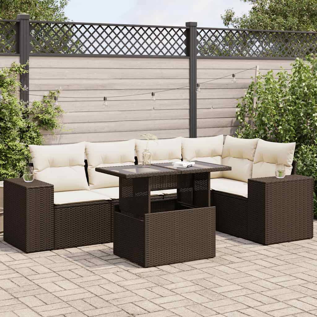 vidaXL 6-tlg. Garten-Sofagarnitur mit Kissen Braun Poly Rattan