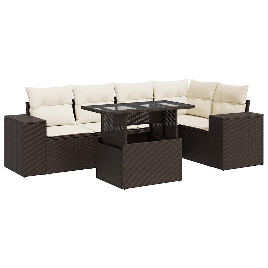 vidaXL 6-tlg. Garten-Sofagarnitur mit Kissen Braun Poly Rattan