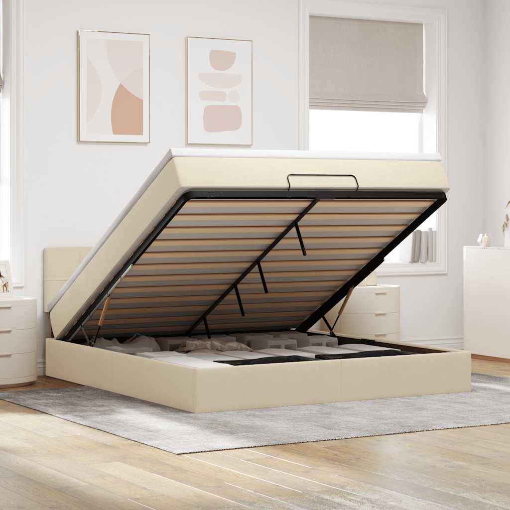 vidaXL Ottoman-Bett mit Matratze Creme 160x200 cm Stoff
