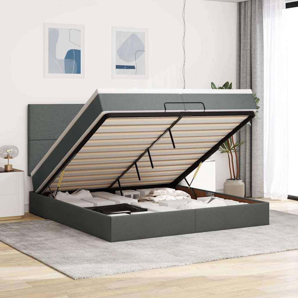 vidaXL Ottoman-Bett mit Matratzen Dunkelgrau 200x200 cm Stoff