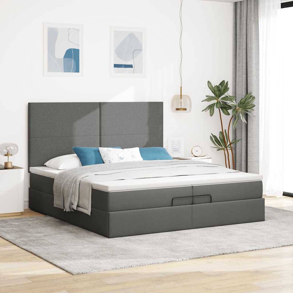 vidaXL Ottoman-Bett mit Matratzen Dunkelgrau 200x200 cm Stoff
