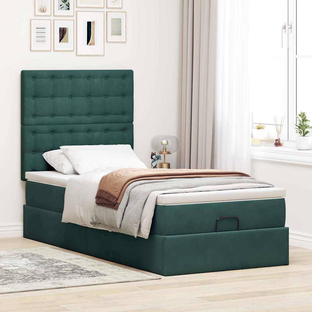 vidaXL Ottoman-Bett mit Matratzen & LEDs Dunkelgrün 80x200 cm Samt