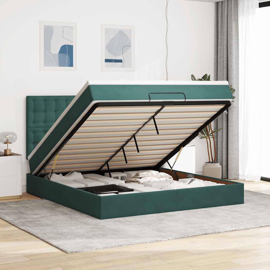 vidaXL Ottoman-Bett mit Matratzen Dunkelgrün 180x200 cm Samt