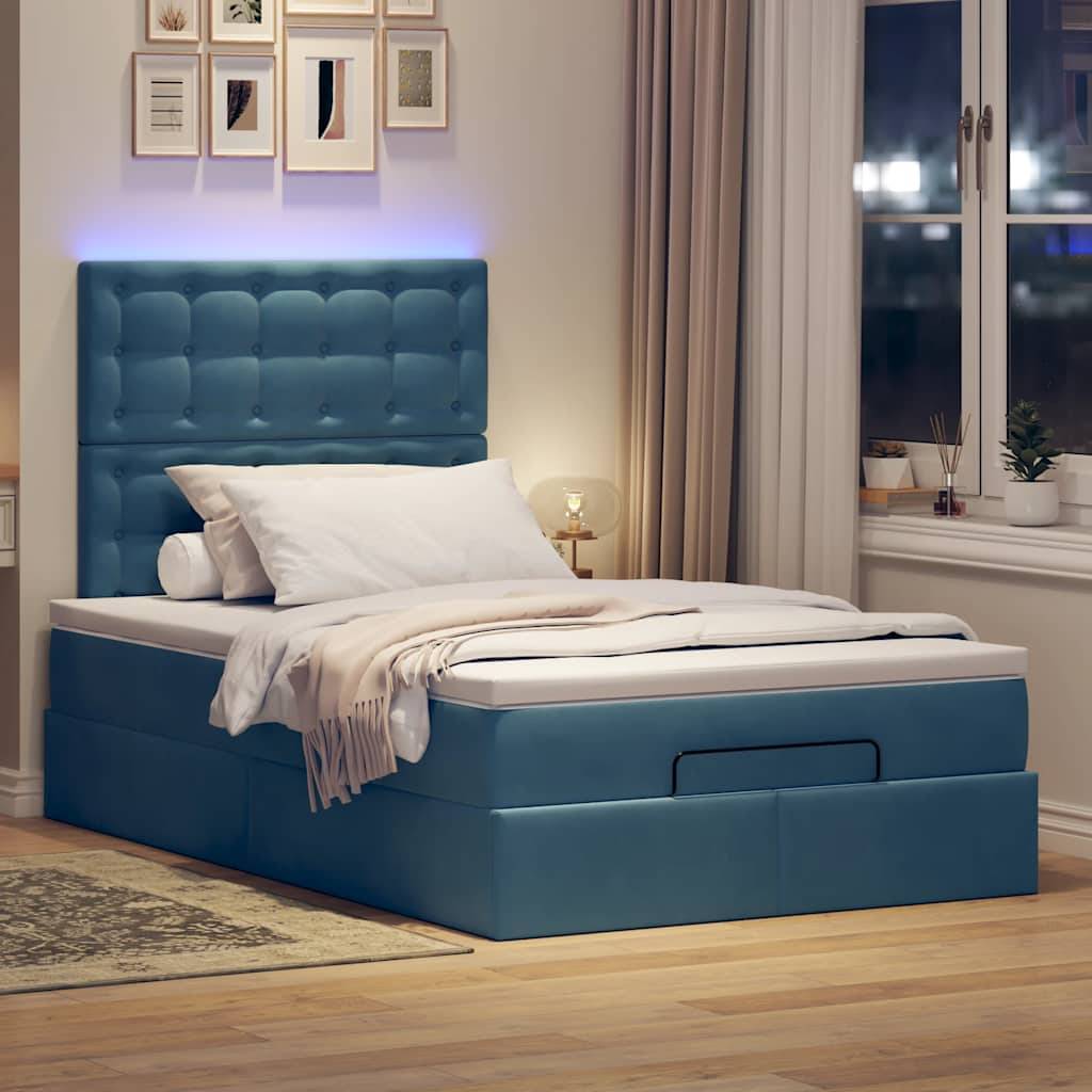 vidaXL Ottoman-Bett mit Matratzen & LEDs Dunkelblau 120x200 cm Samt