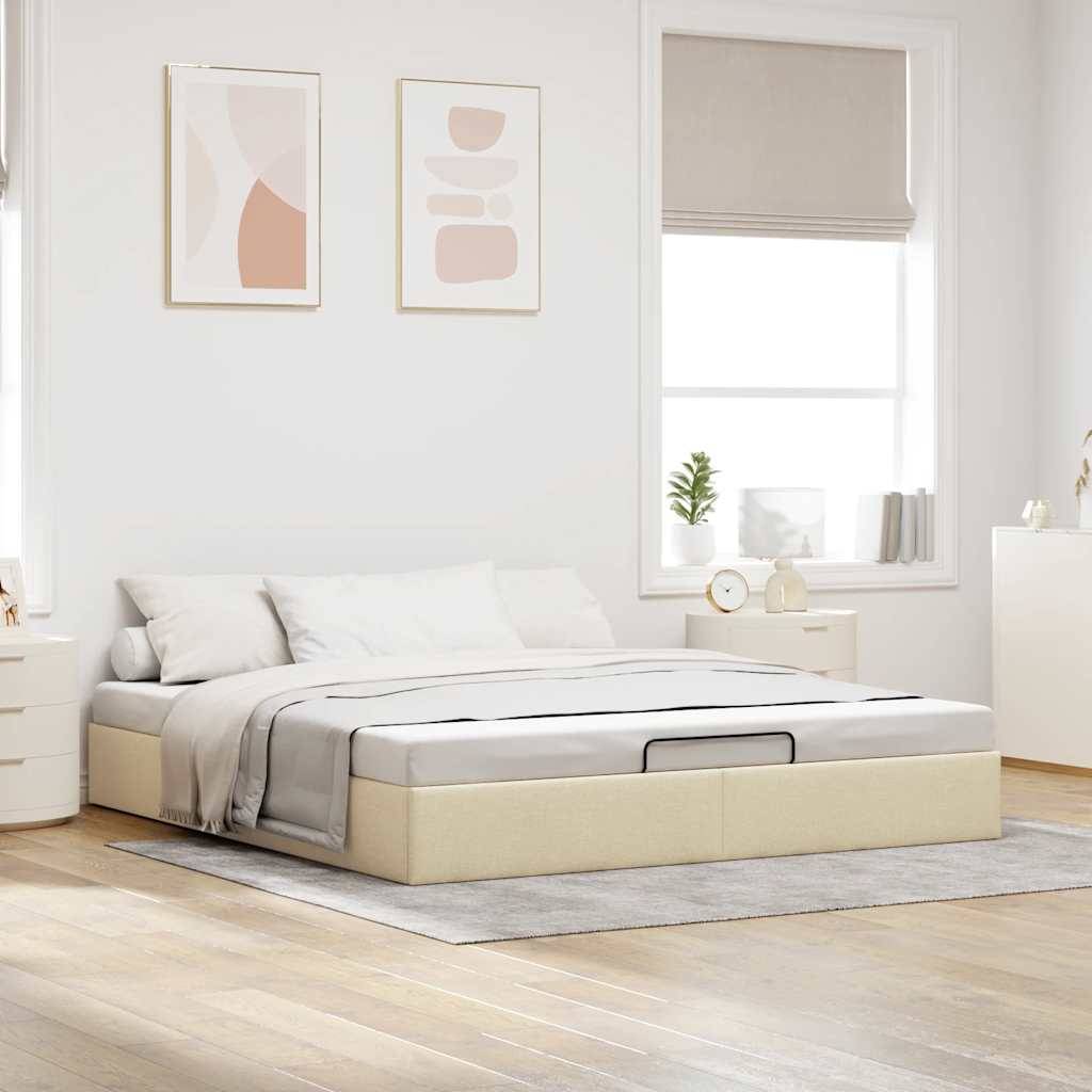 vidaXL Ottoman-Bett ohne Matratze Creme 160x200 cm Stoff