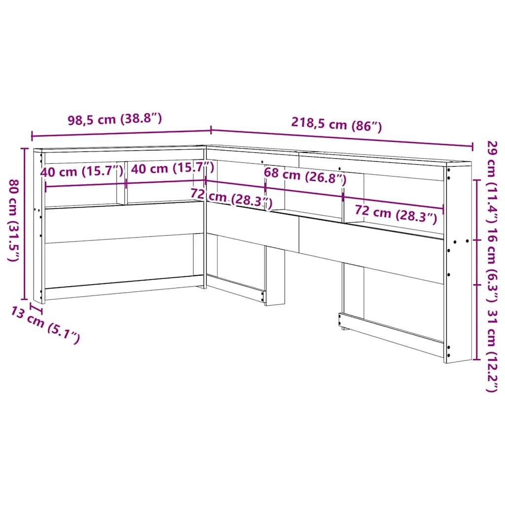 vidaXL Kopfteil mit Bücherregal L-Form 80 cm Massivholz Kiefer