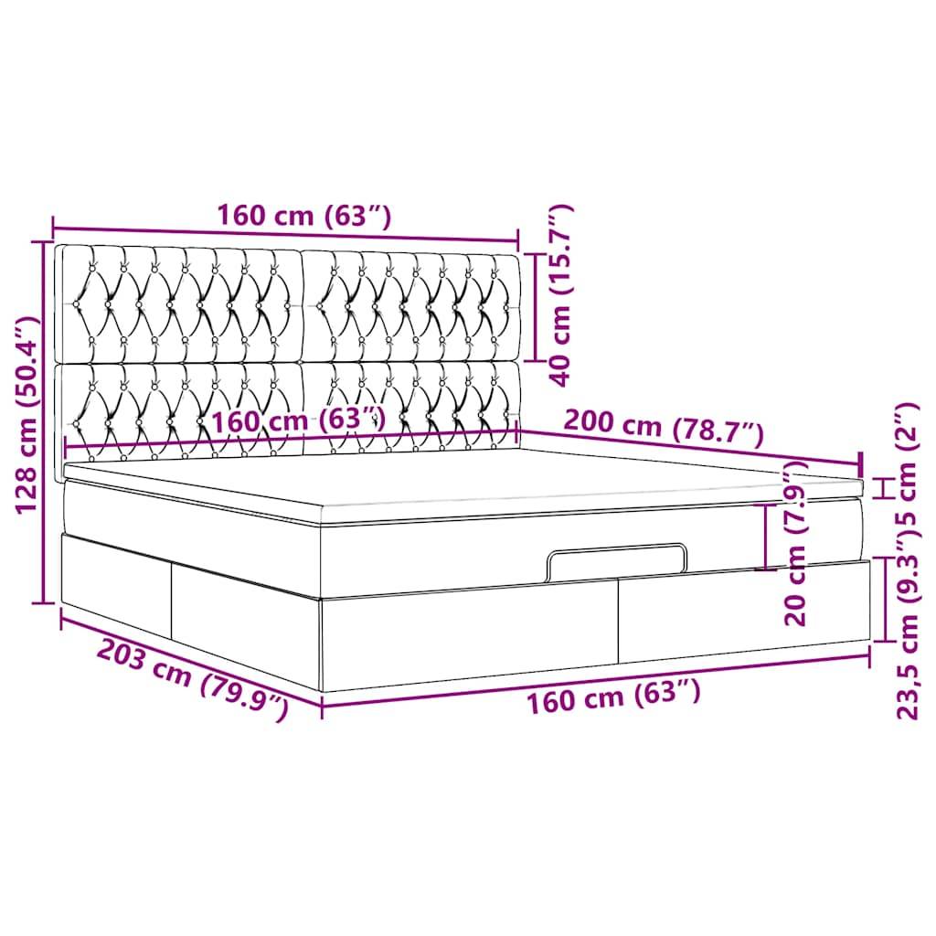 vidaXL Ottoman-Bett mit Matratze Taupe 160x200 cm Stoff