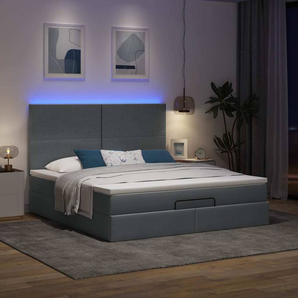 vidaXL Ottoman-Bett mit Matratze & LEDs Dunkelgrau 180x200 cm Stoff