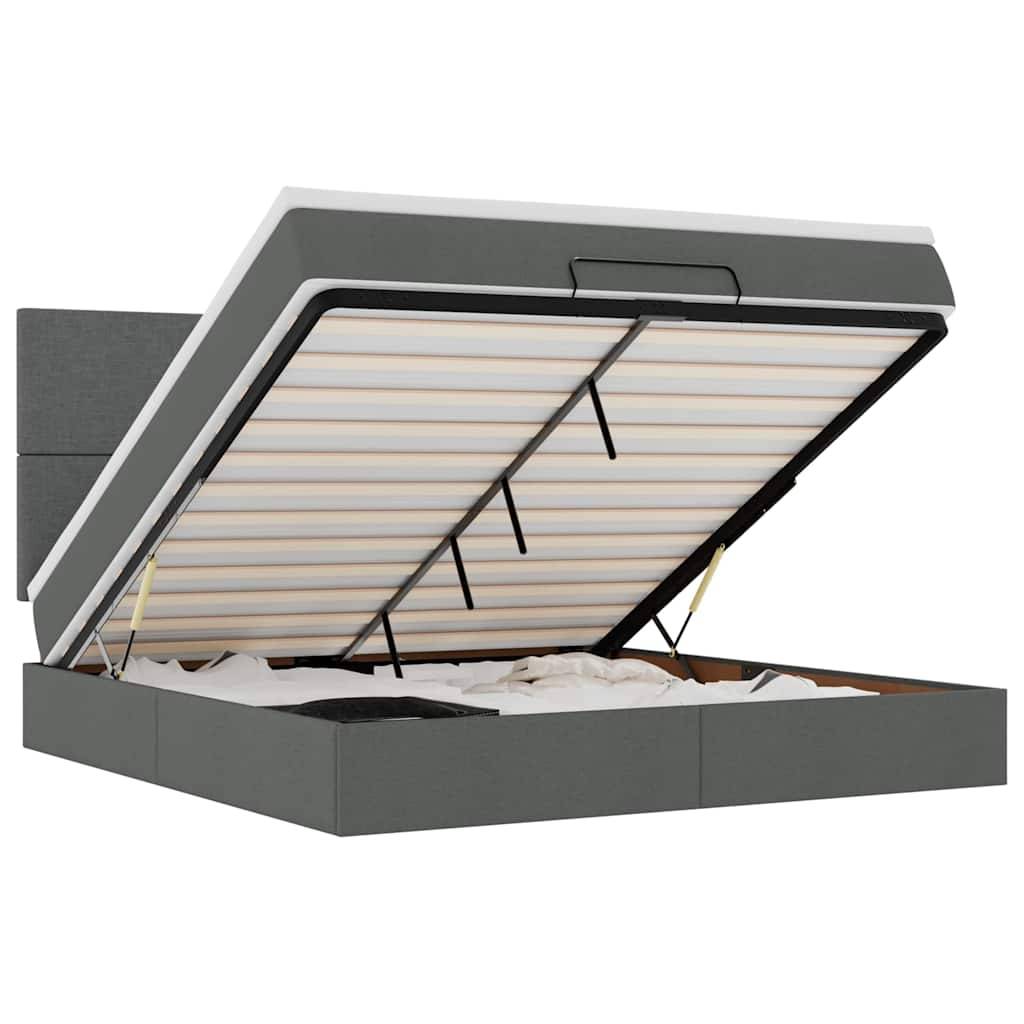vidaXL Ottoman-Bett mit Matratze & LEDs Dunkelgrau 180x200 cm Stoff