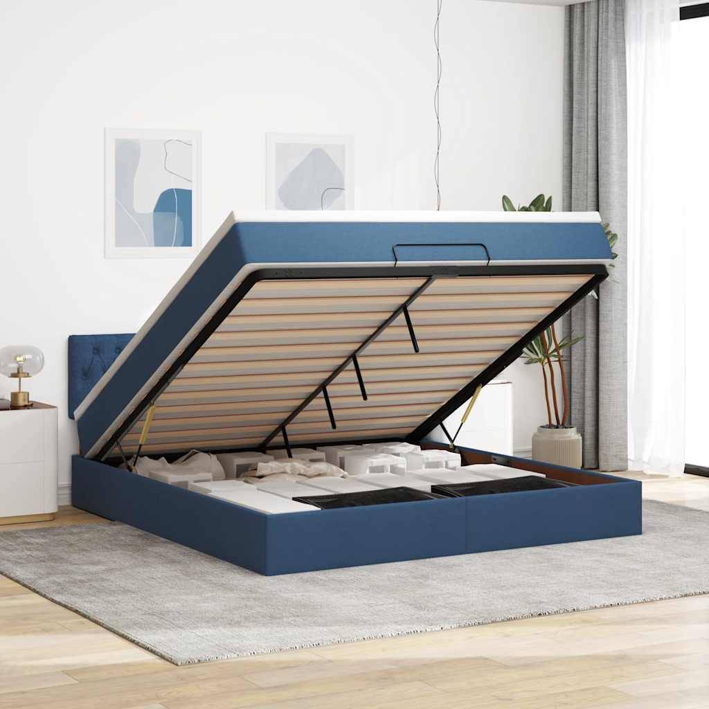 vidaXL Ottoman-Bett mit Matratze Blau 160x200 cm Stoff