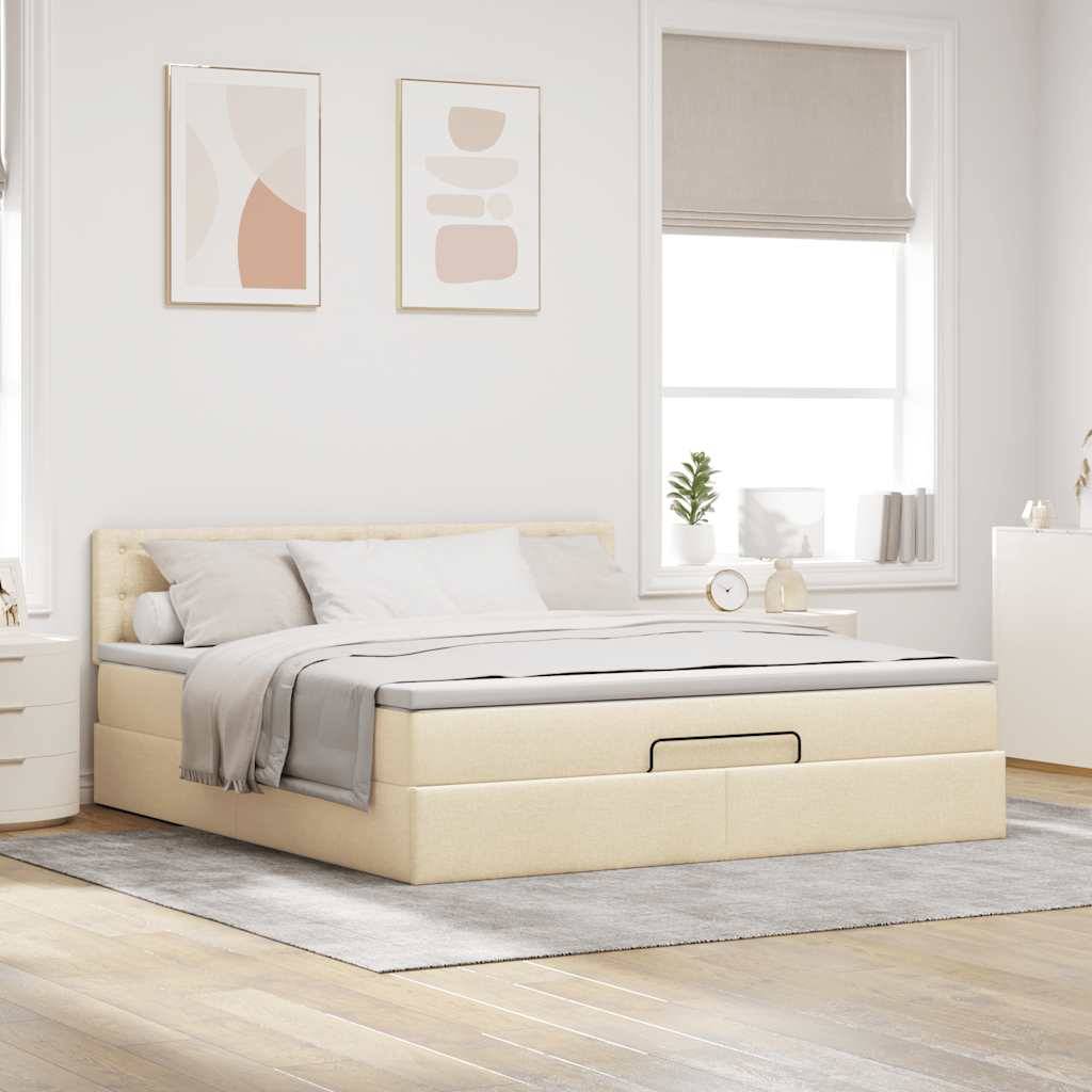 vidaXL Ottoman-Bett mit Matratze Creme 160x200 cm Stoff