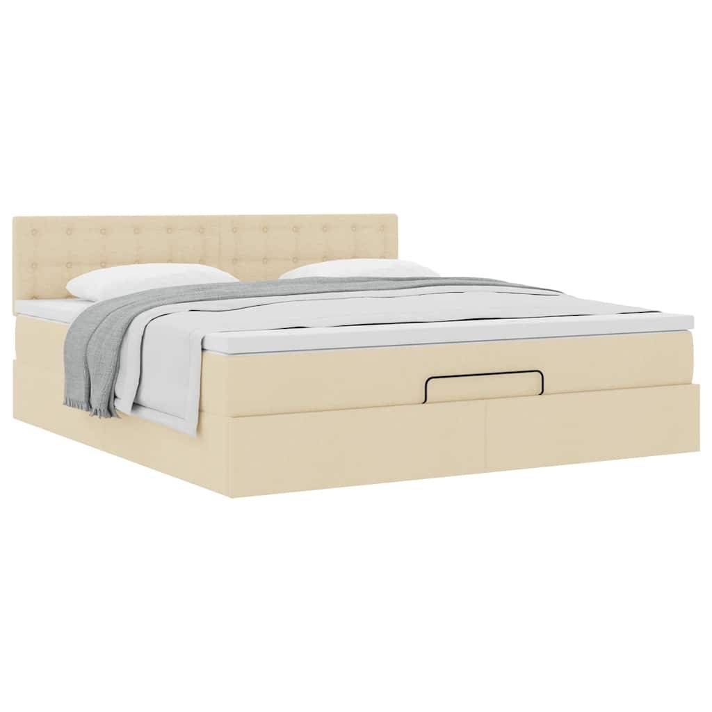 vidaXL Ottoman-Bett mit Matratze Creme 160x200 cm Stoff