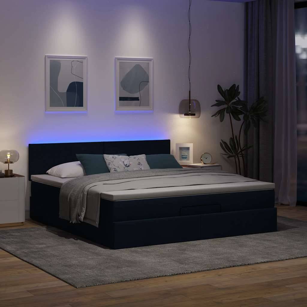 vidaXL Ottomane Bett mit Matratze & LEDs Blau 180x200 cm Stoff