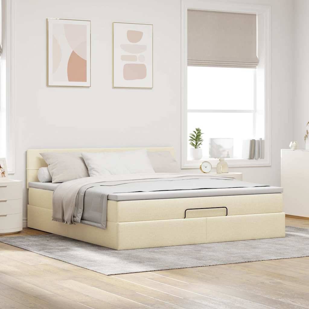 vidaXL Ottoman-Bett mit Matratze Creme 160x200 cm Stoff