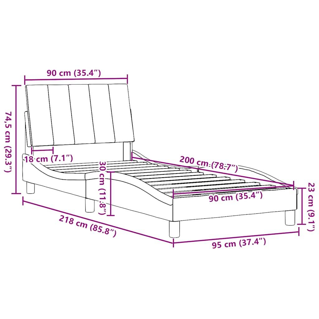 vidaXL Bettgestell ohne Matratze "Hanko" Hellgrau 90x200 cm Stoff